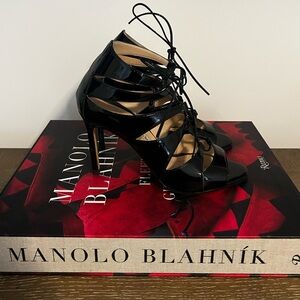 Manolo Blahnik Maisa Black Patent Lace Up Sandal